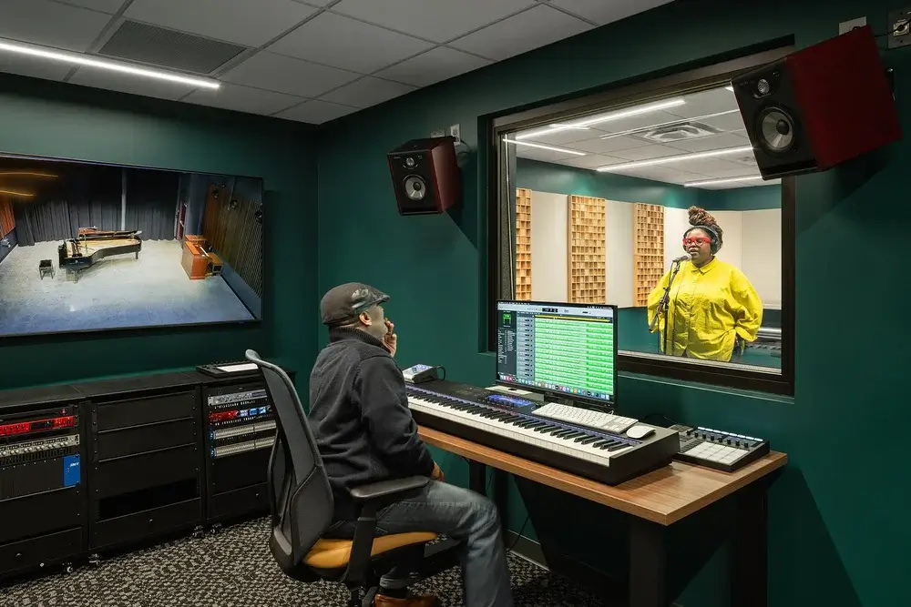 A modern and well-equipped music studio at the academy